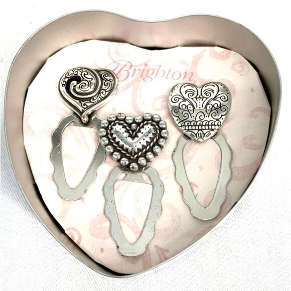 Brighton Set of 3 Heart Metal Bookmarks Pagemarker in Tin New Silver Plate New - Picture 1 of 7